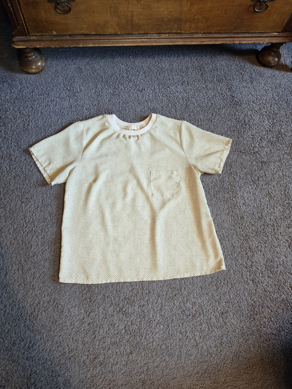 All Row Short Sleeve Pocket Tee Cream & Black Polka Dots Size Small